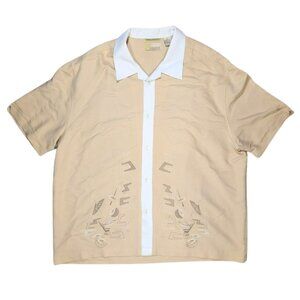 Cubavera Heritage Fit XXL Beige Short Sleeve Button Up Rayon Blend Shirt